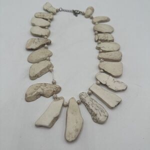 Gemstone Necklace Cream Veined Magnesite Stone Chunky LUC 925 CN Heavy 22”